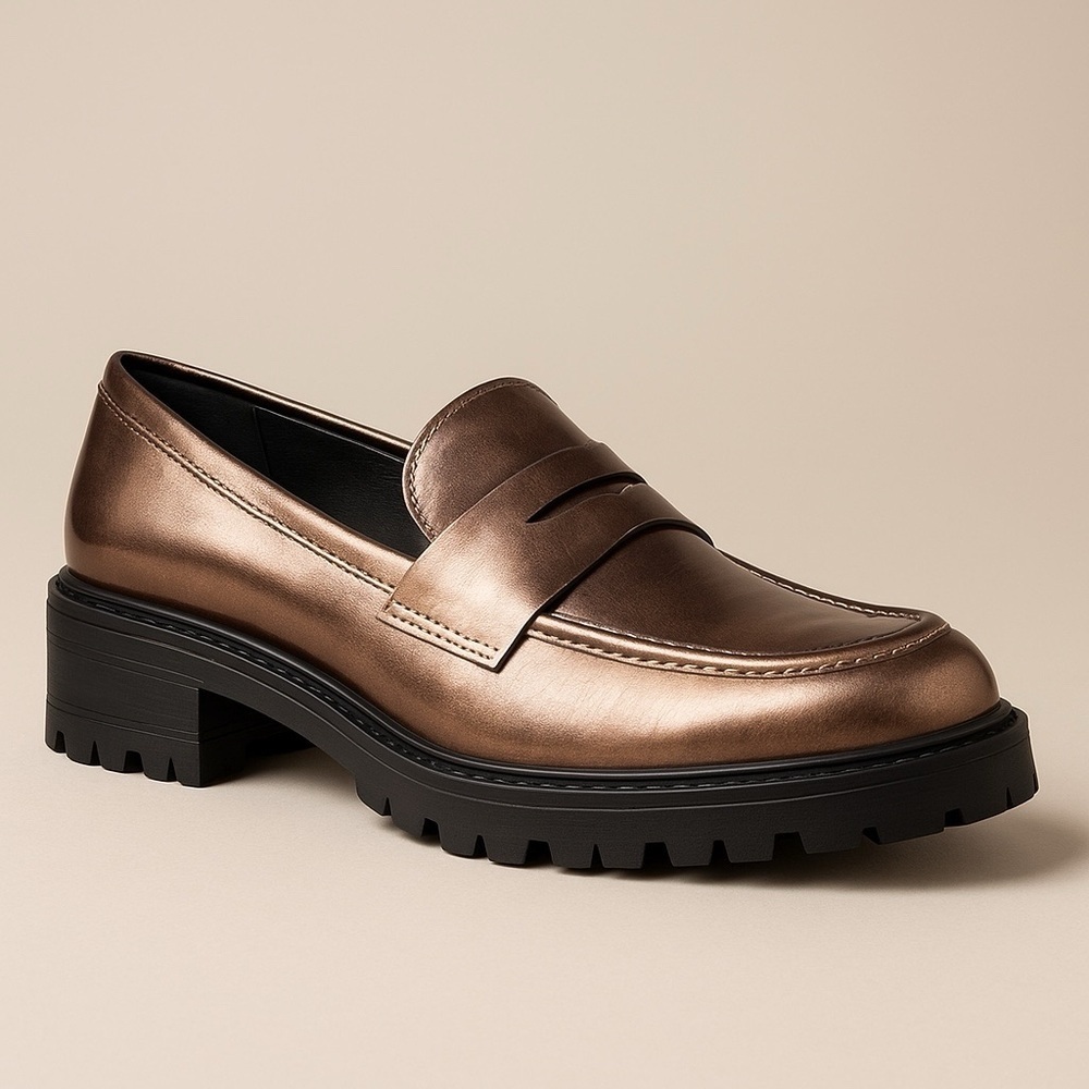 Madden Girl  Metallic Penny Loafers Girls Sz 3 Rose Gold